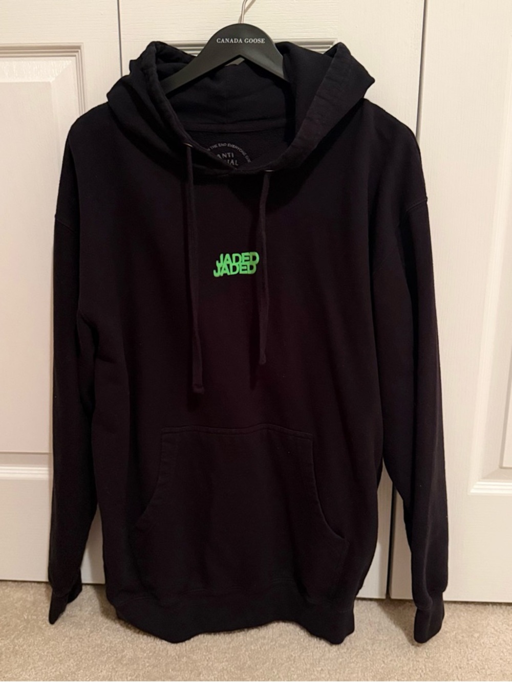 Anti Social Social Club Black Hoodie with Neon Jaded Green Letters Large